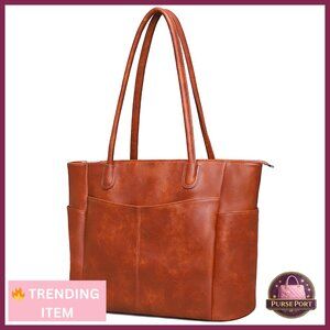 Large Vegan Leather Tote Bag with Zipper for Women Work